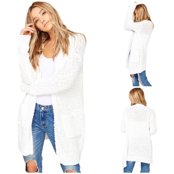 Listicle Sweaters - Listicle Ivory White Chunky Popcorn Knit Open Cardigan SZ M $49